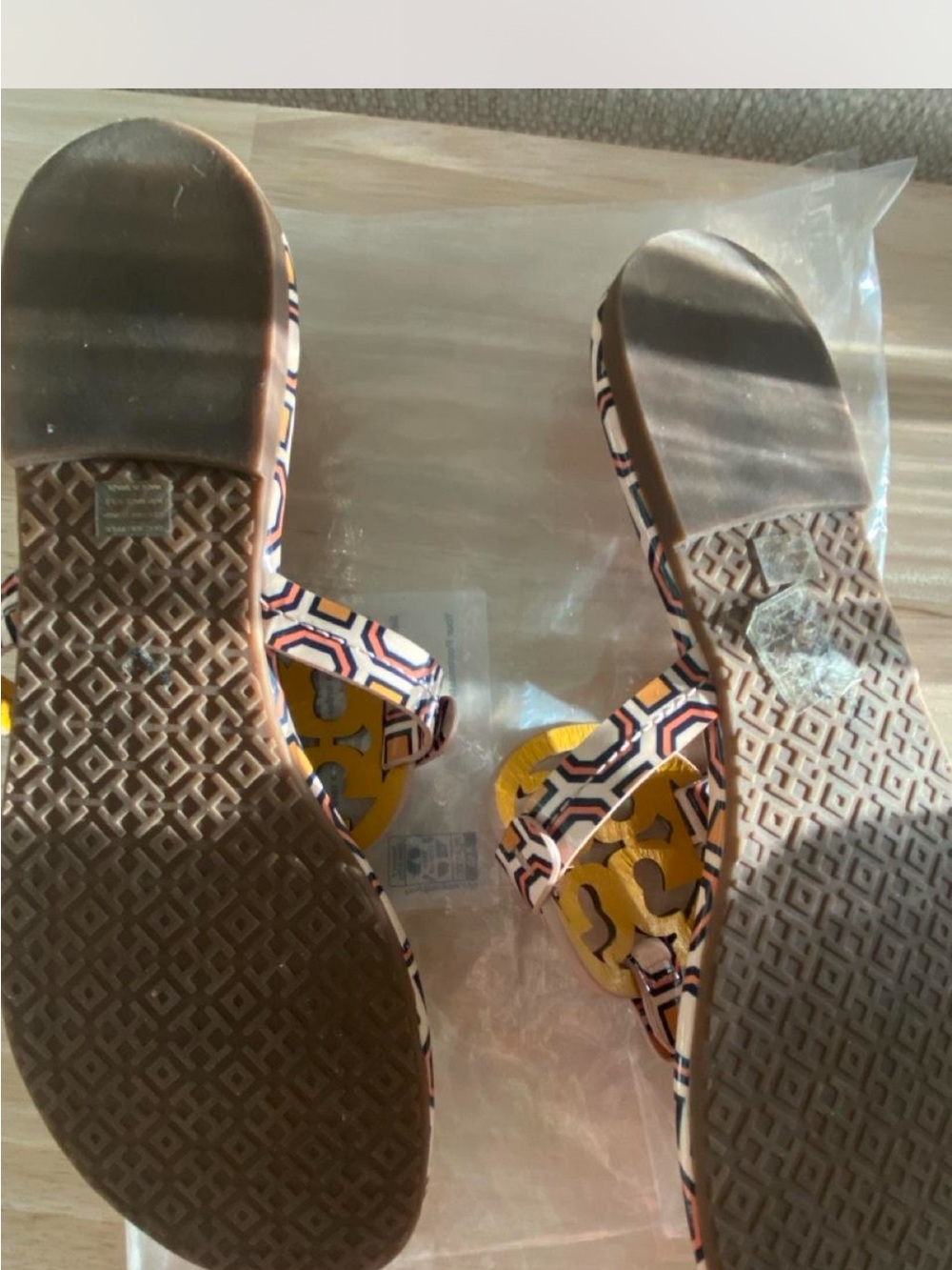 Tory Burch Yellow, Pink & Navy Geometric Thong Sandals - Picture 4 of 7